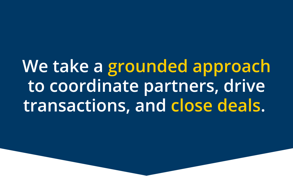 We take a grounded approach to coordinate partners, drive transactions, and close deals